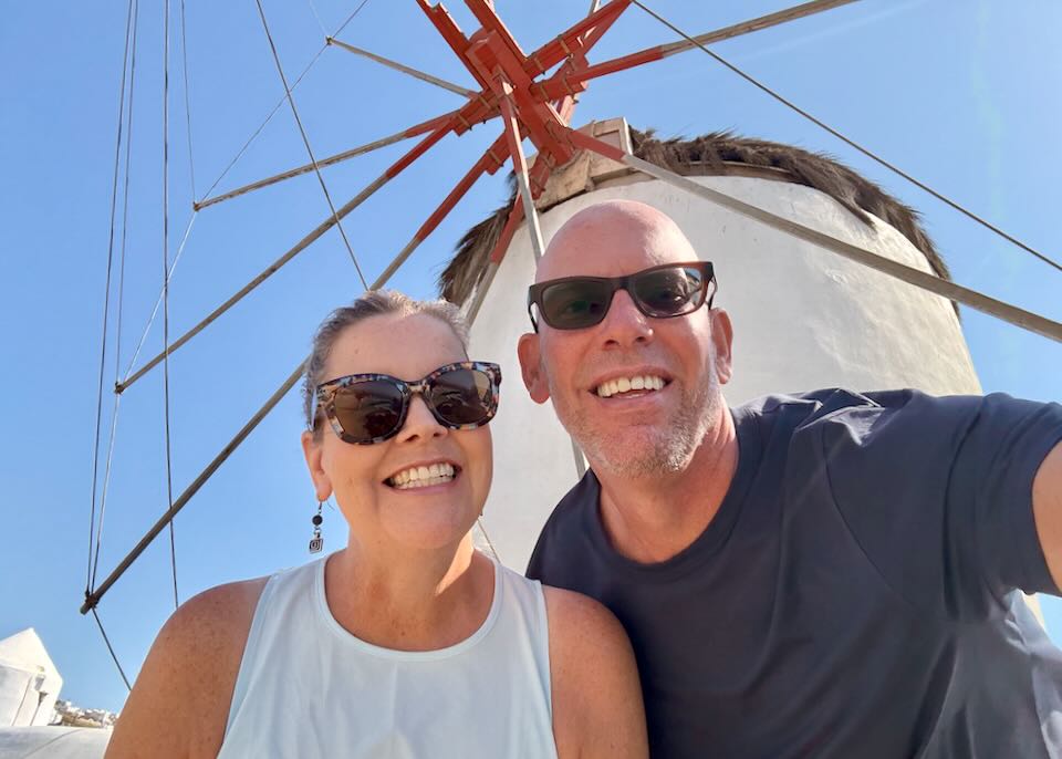 My wife and I during our trip to Mykonos and Santorini.