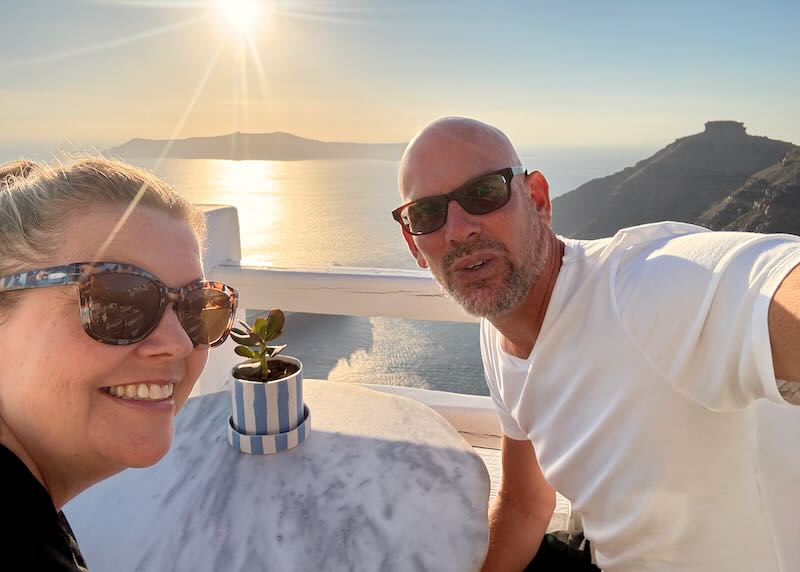 My wife and I at a Santorini restaurant.