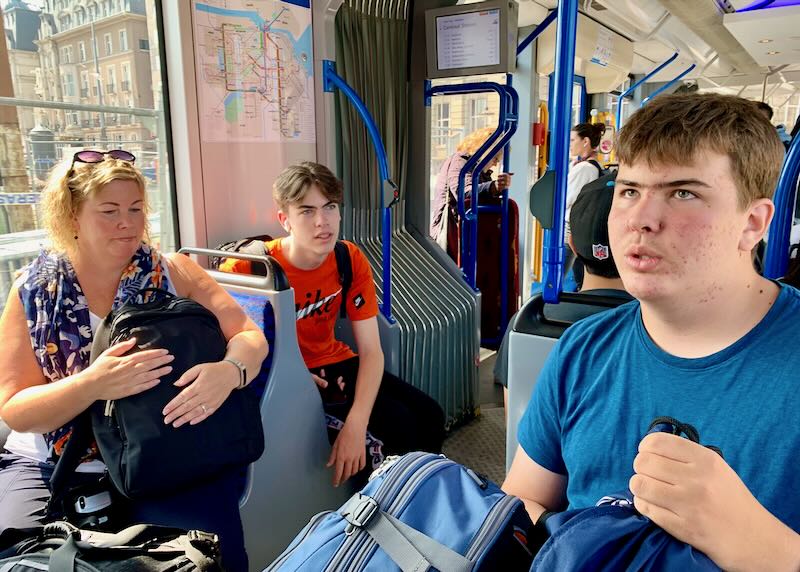 Me and my family riding the tram in Amsterdam.