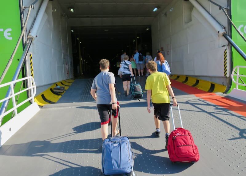 My sons boarding the Crete to Santorini ferry.