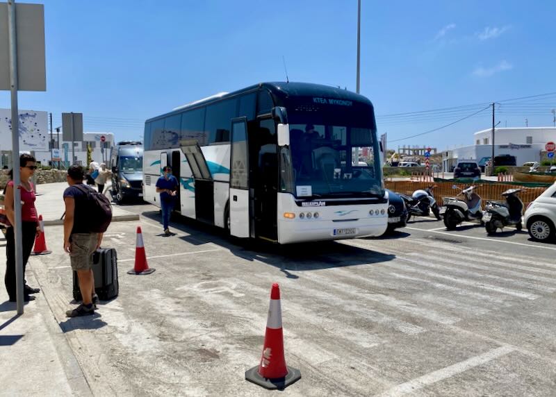 KTEL public bus at Mykonos Airport.