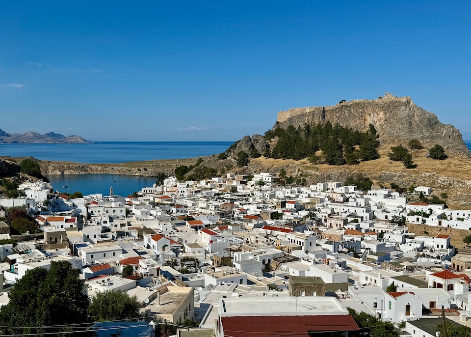 View over Lindos village and the Acropolis in Rhodes.