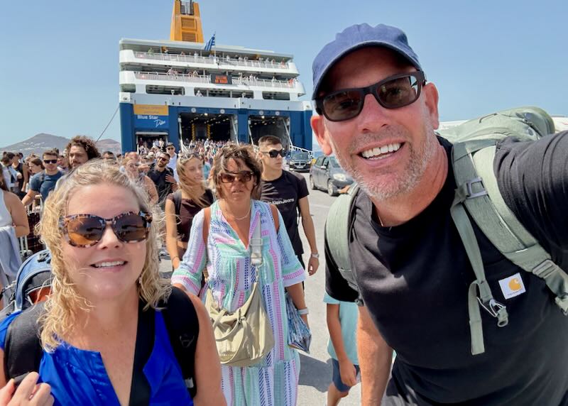 Santorini Dave (me) and my wife at the Naxos ferry port.