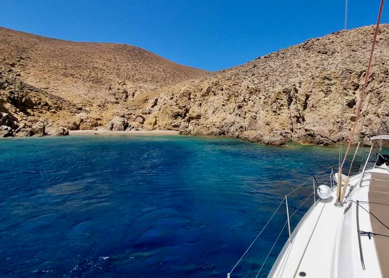 Mykonos private boat charter to beaches and swimming.
