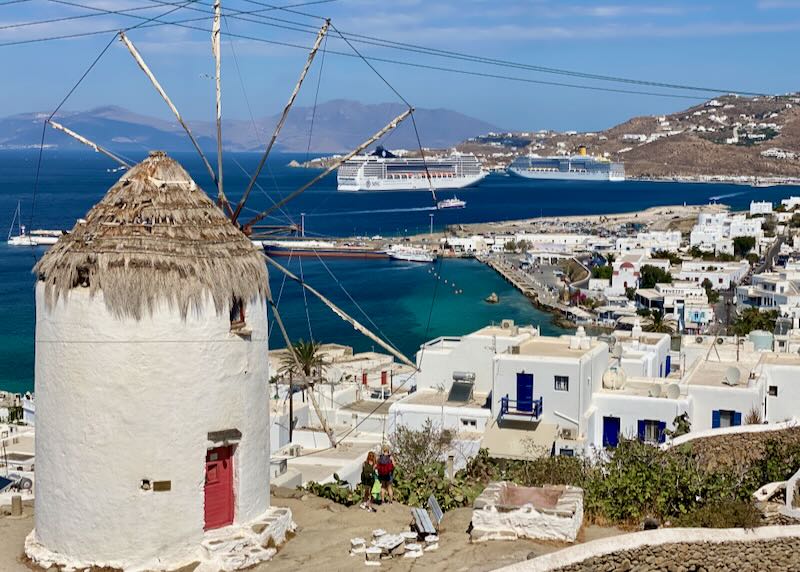 Cruise ships docked at Mykonos New Port.