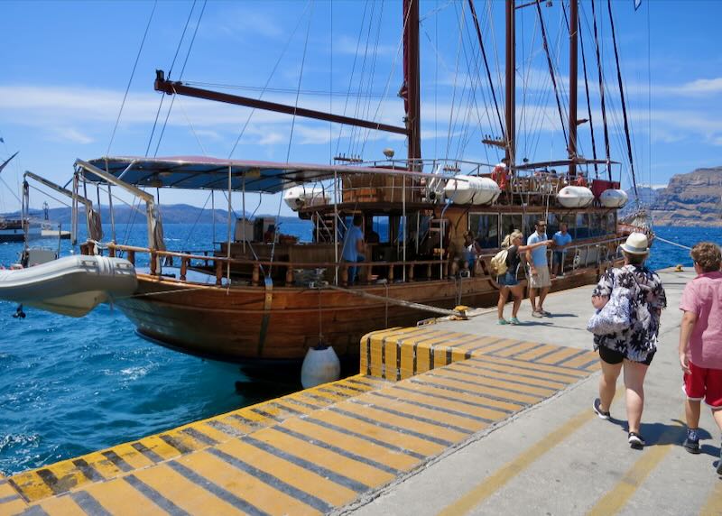 Our boat tour departing from Athinios Port in Santorini.