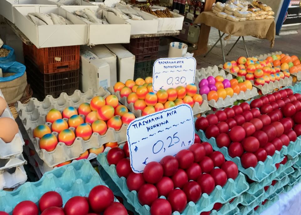 Easter eggs at the Athens Central Market in April.