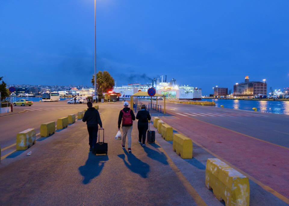 My family heading to the ferry in Piraeus in the morning. 