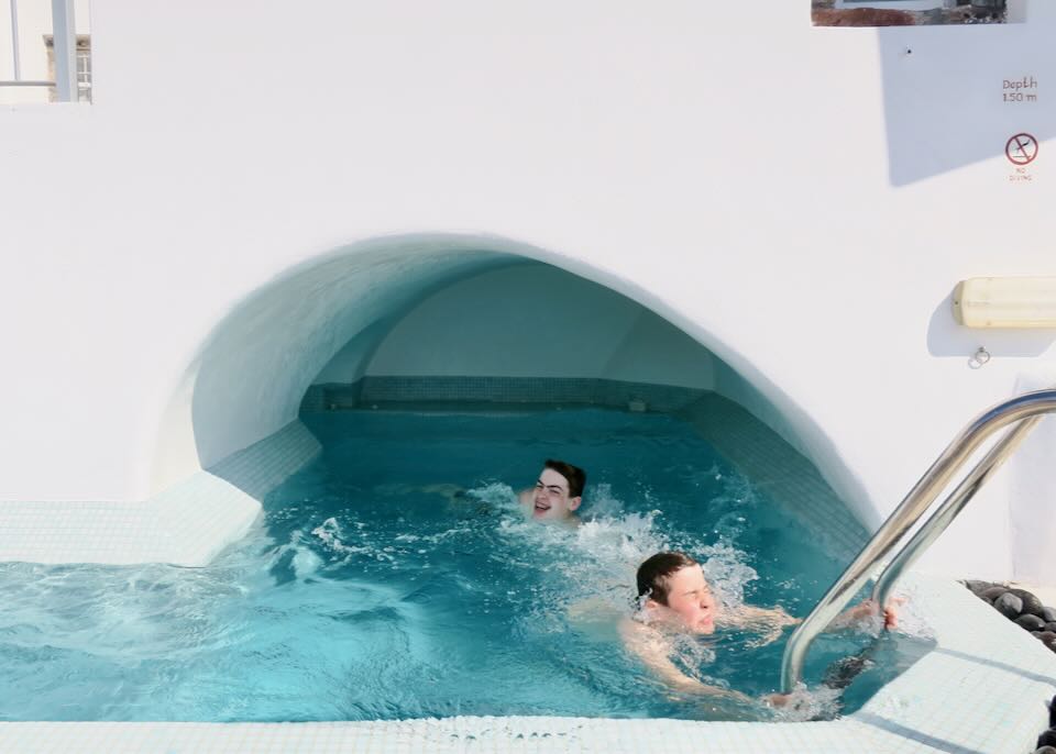 Swimming in Santorini in April.
