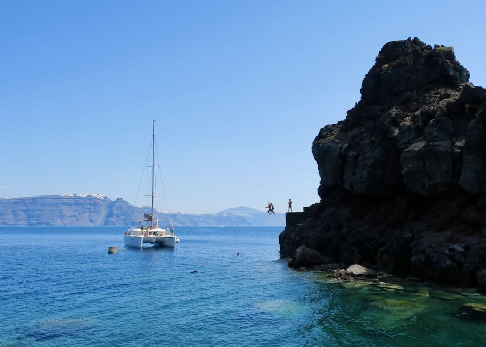 Swimming in the ocean in Santorini in April.