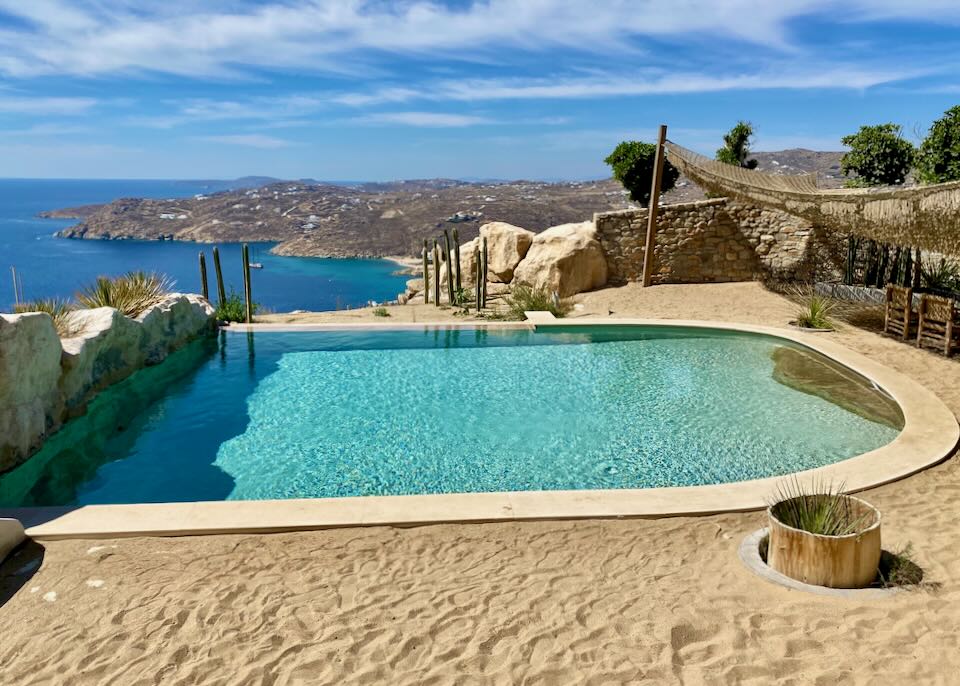 Elia beach hotel with private pool and view.