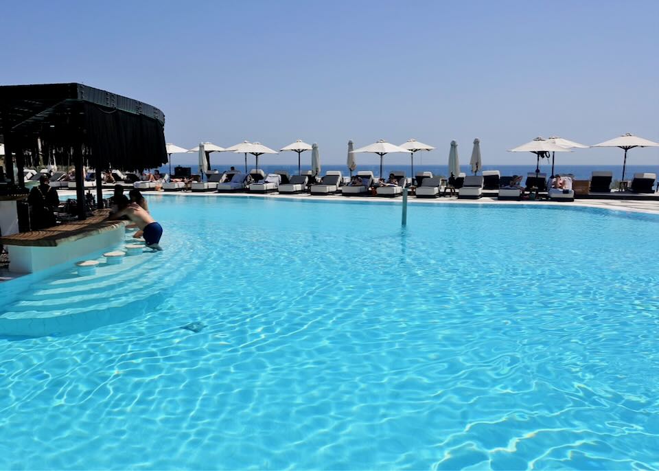 Elia beach hotel with a swim up bar.