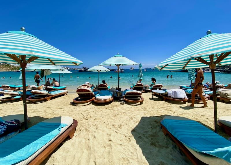Psarou Beach in Mykonos, just in front of our hotel.