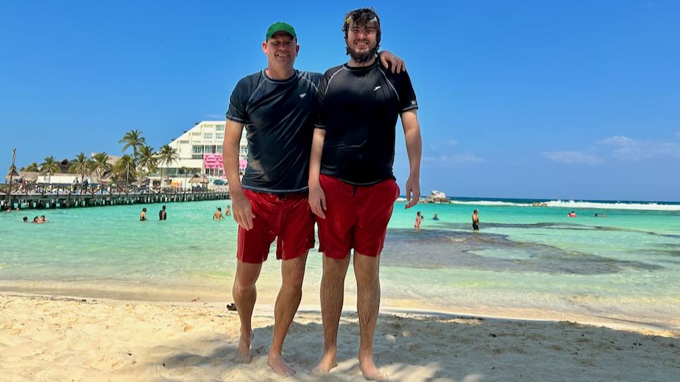 Santorini Dave and his son in Isla Mujeres, Mexico.