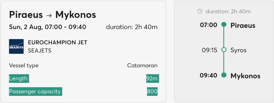 Athens to Mykonos ferry size.