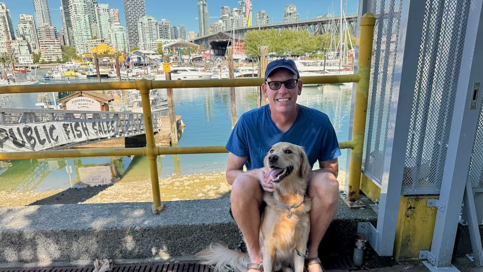 Santorini Dave and his dog in Vancouver, Canada.