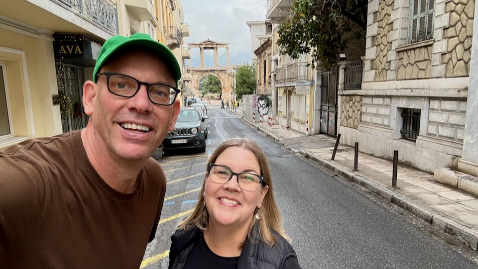 Santorini Dave and his wife in Athens, Greece.