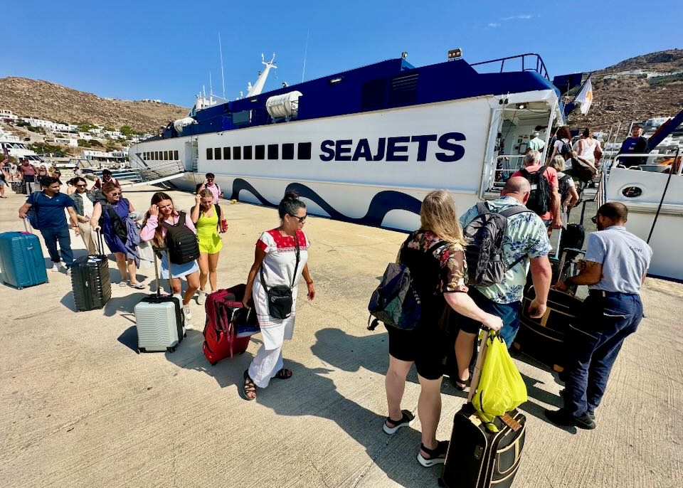 Mykonos ferry in September-October.