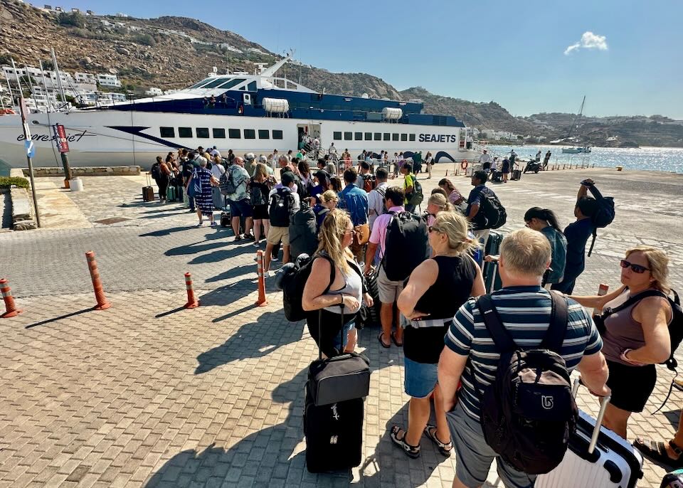 A ferry in Mykonos in October. 