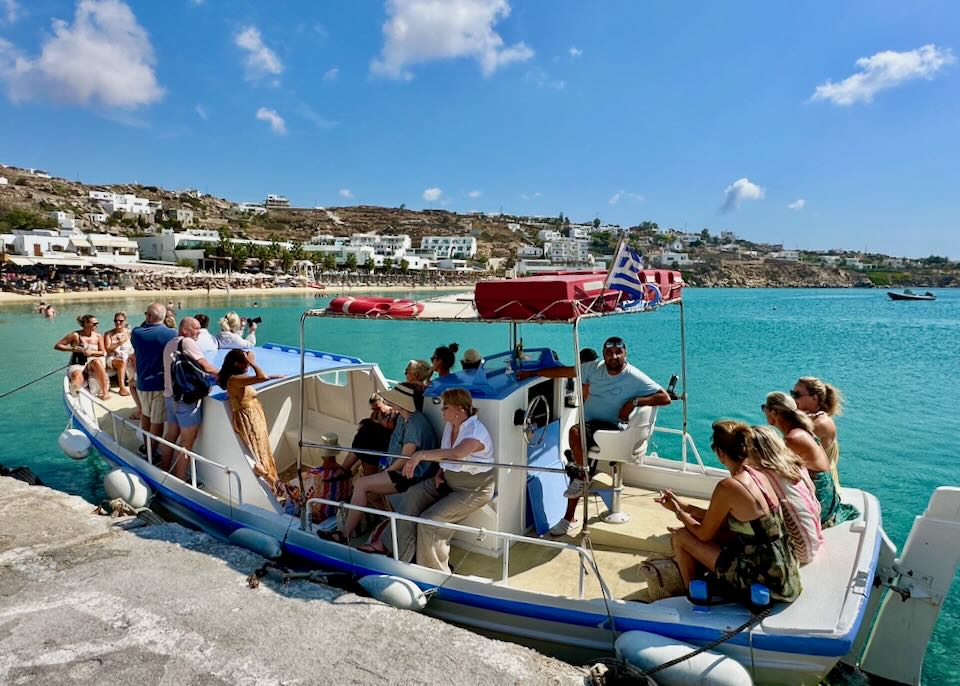 Mykonos Water Taxi in Platis Gialos in Fall.