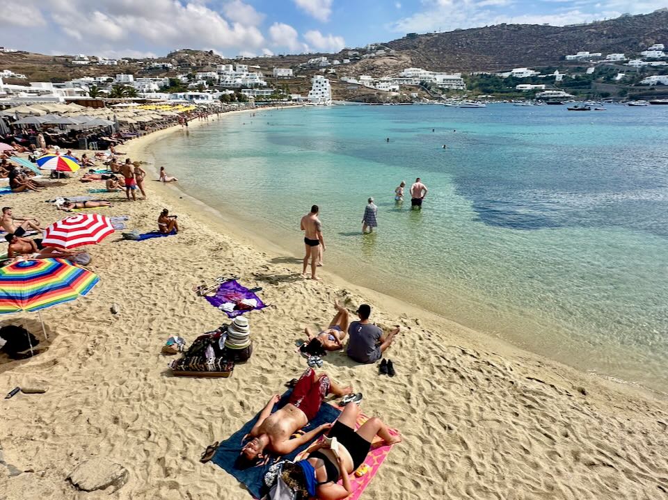 Ornos Beach in Mykonos in September.