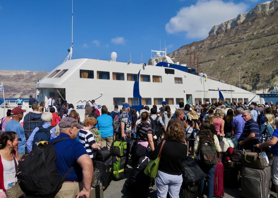 Our ferry from Santorini to Mykonos in October.