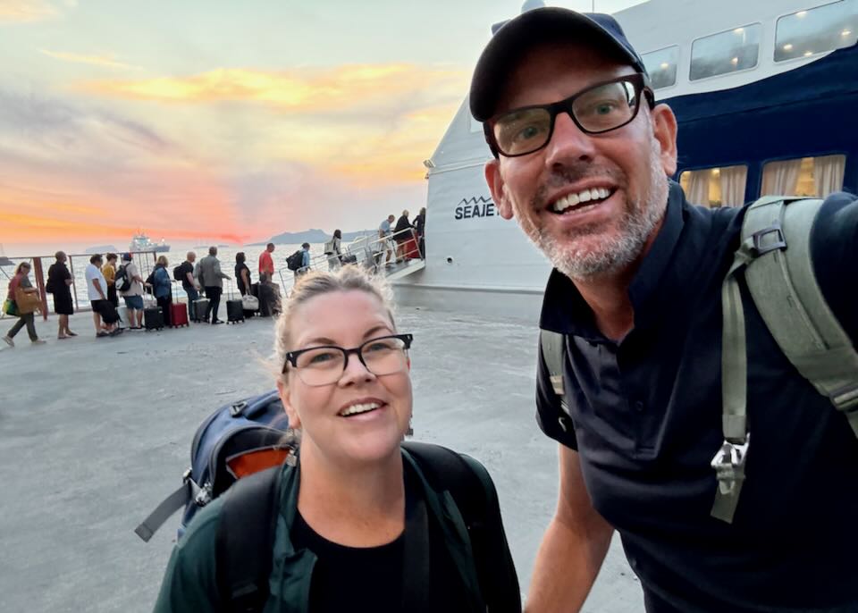 Santorini Dave (and my wife) at the Santorini ferry port in September.