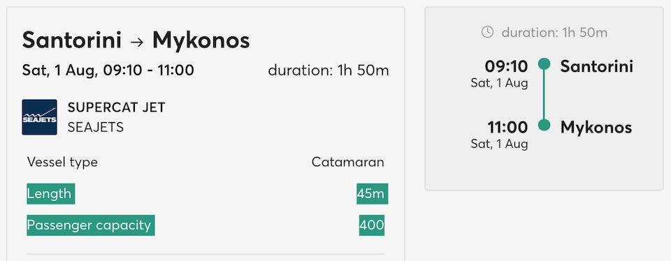 Compare ferry size for Greece ferries.