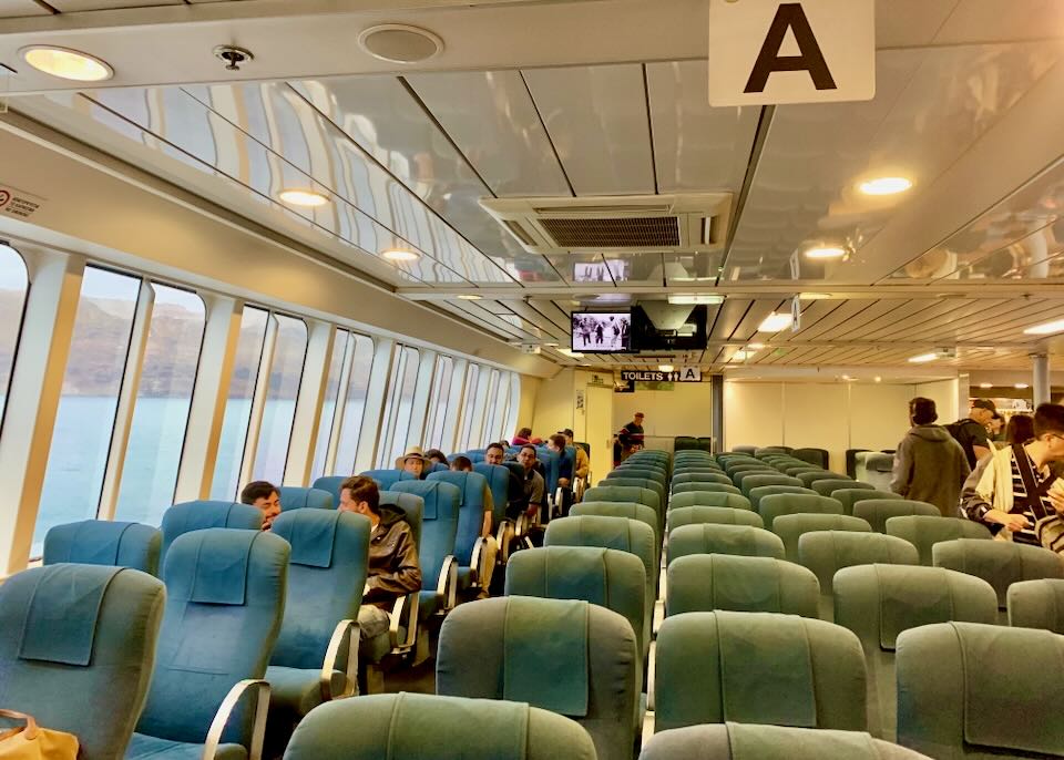 Ferry from Santorini to Mykonos in May.