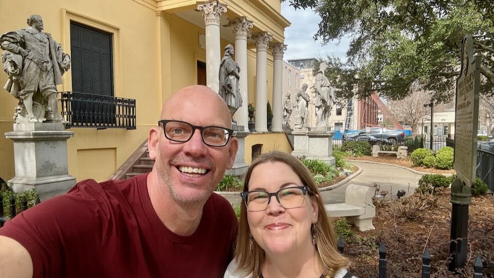 Santorini Dave and his wife in Savannah, Georgia.