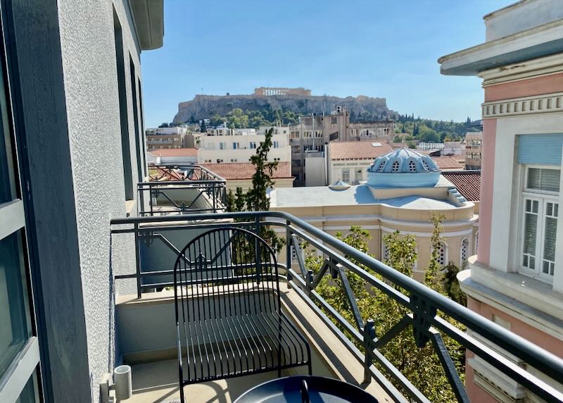 Balcony view of Acropolis from Perianth Hotel.