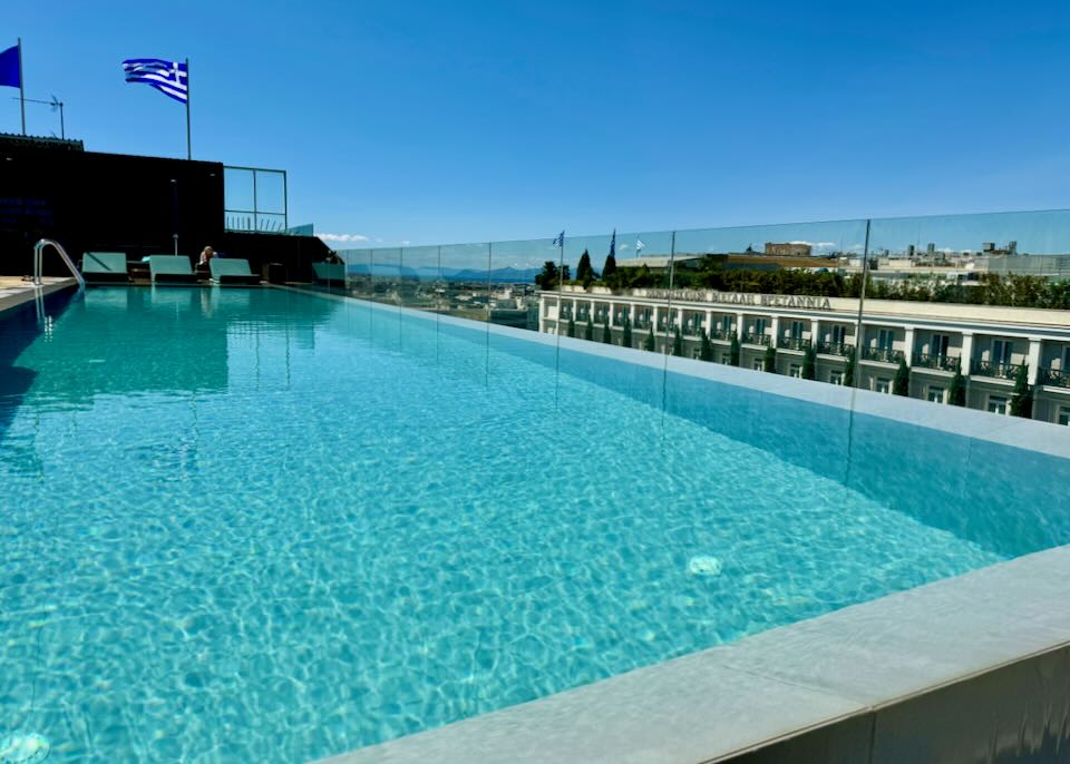 Rooftop pool at hotel in Athens.