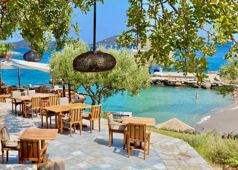 Child swimming at beach hotel in Crete.