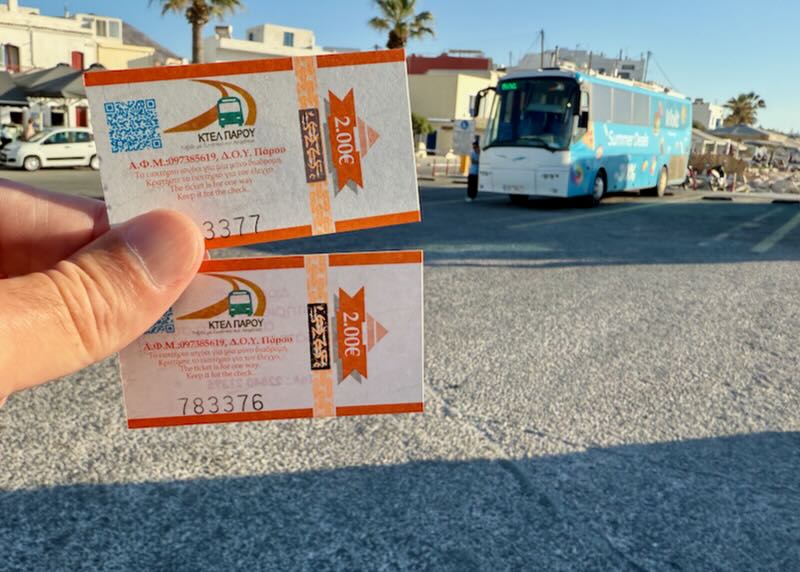 Our bus tickets from Parikia to Naoussa. 