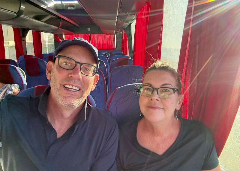 Santorini Dave and his wife on a Paros bus.