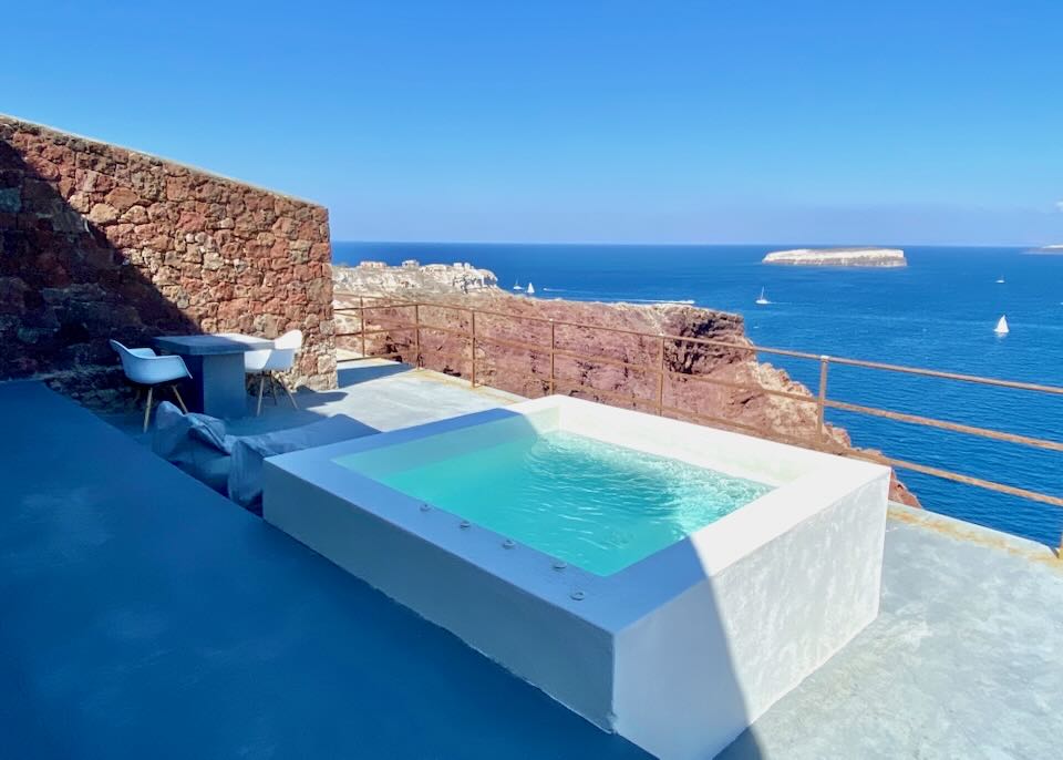 Private plunge pool at Coco Mat hotel in Santorini.