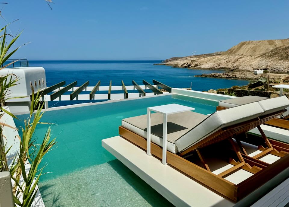 Secluded hotel in Mykonos with private pool.