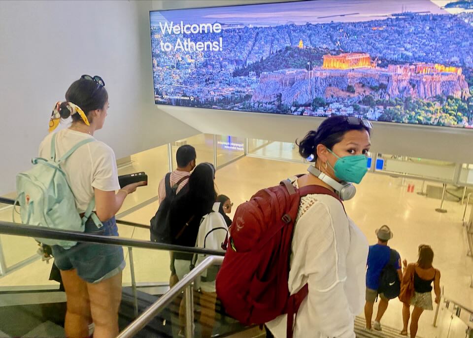 Passport control at Athens airport.