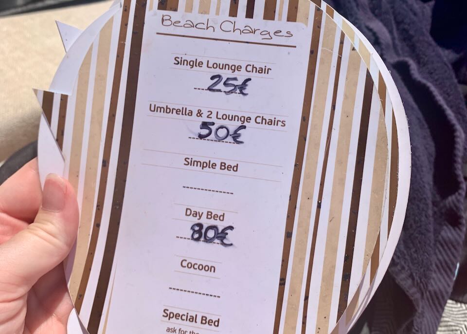 Beach chair charges in Greece.
