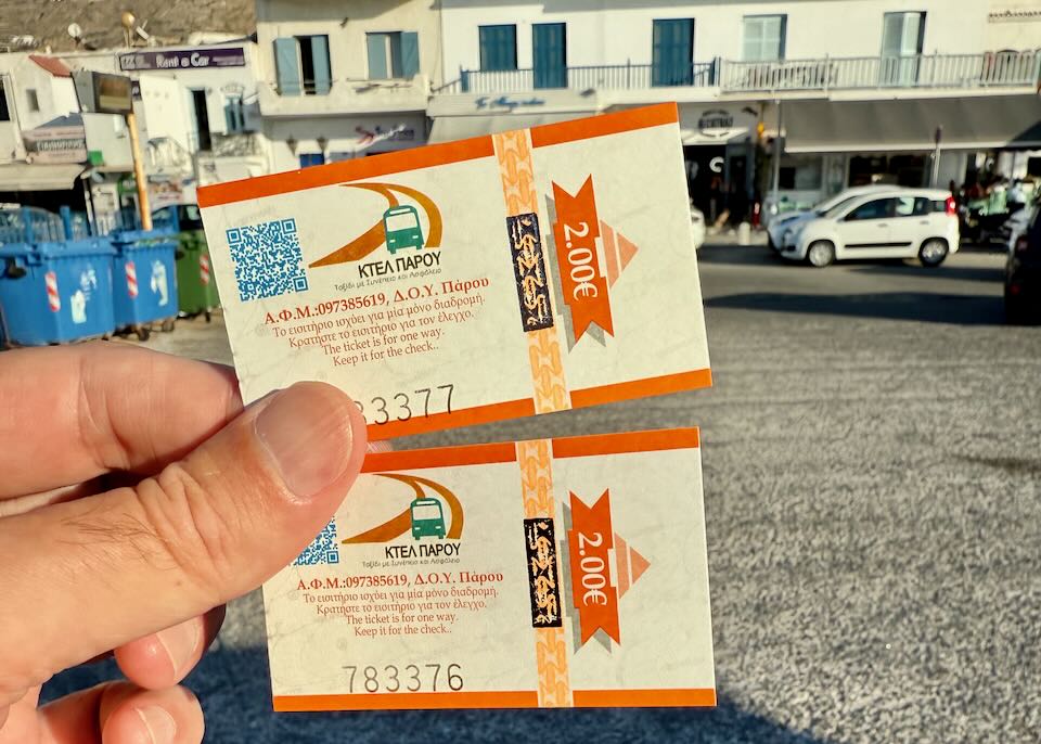 Bus tickets on Greek islands.