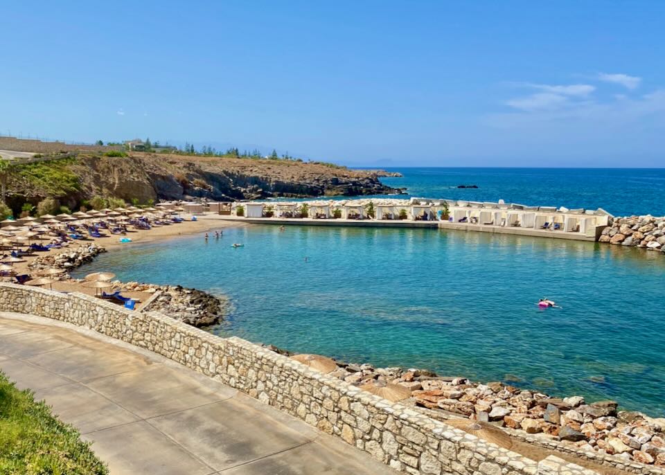 Private beach at Crete resort.