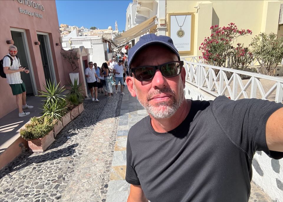 Santorini Dave in Fira, Santorini, Greece.