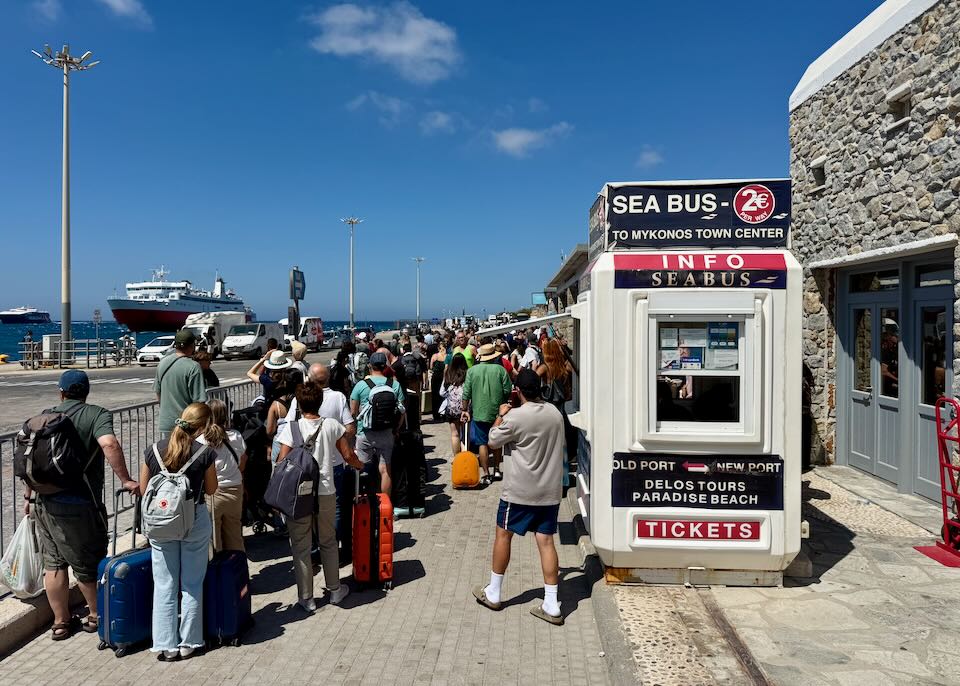 Sea Bus tickets at the New Port in Mykonos.