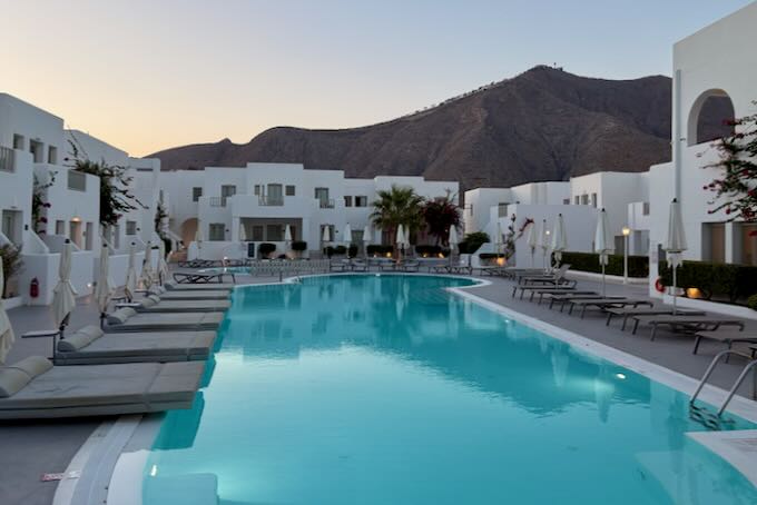 Hotel with pool in Perissa Beach.
