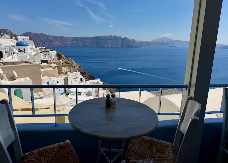Oia restaurant with caldera view.