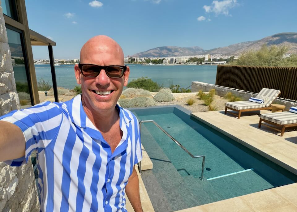 Santorini Dave at his private pool in Athens Riviera.