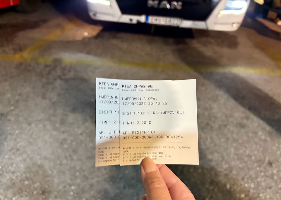 Santorini bus ticket.