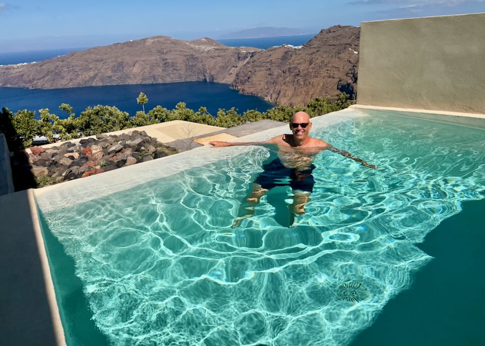 Santorini Dave in private plunge pool in Imerovigli.