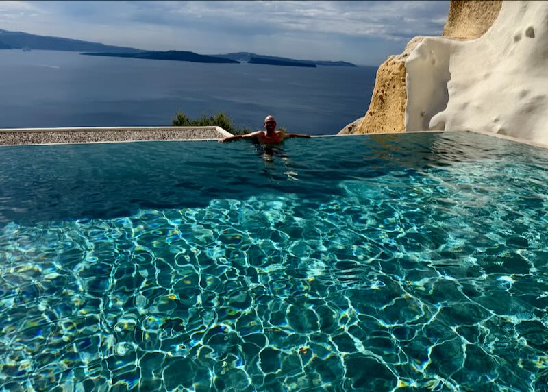 Santorini Dave in Oia hotel pool.