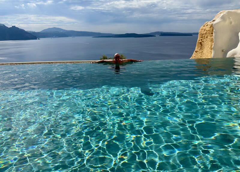 Santorini Dave in Oia infinity pool.
